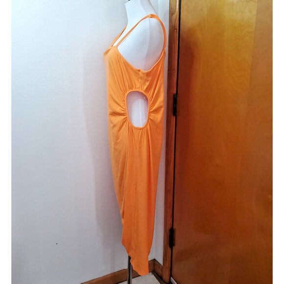 Women's 2X Orange Dress Madden NYC Asymmetrical Neckline Shirred Side Cut Out - Picture 8 of 14